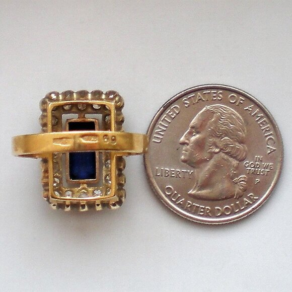 Vintage Russian USSR 18K 750 Yellow White Gold Sapphire Diamond Cluster Ring - Picture 9 of 13